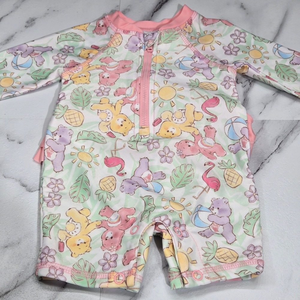 Care Bears Swimsuit Girls 0/3M Tropical Ruffle Long Sleeve Rash Guard
